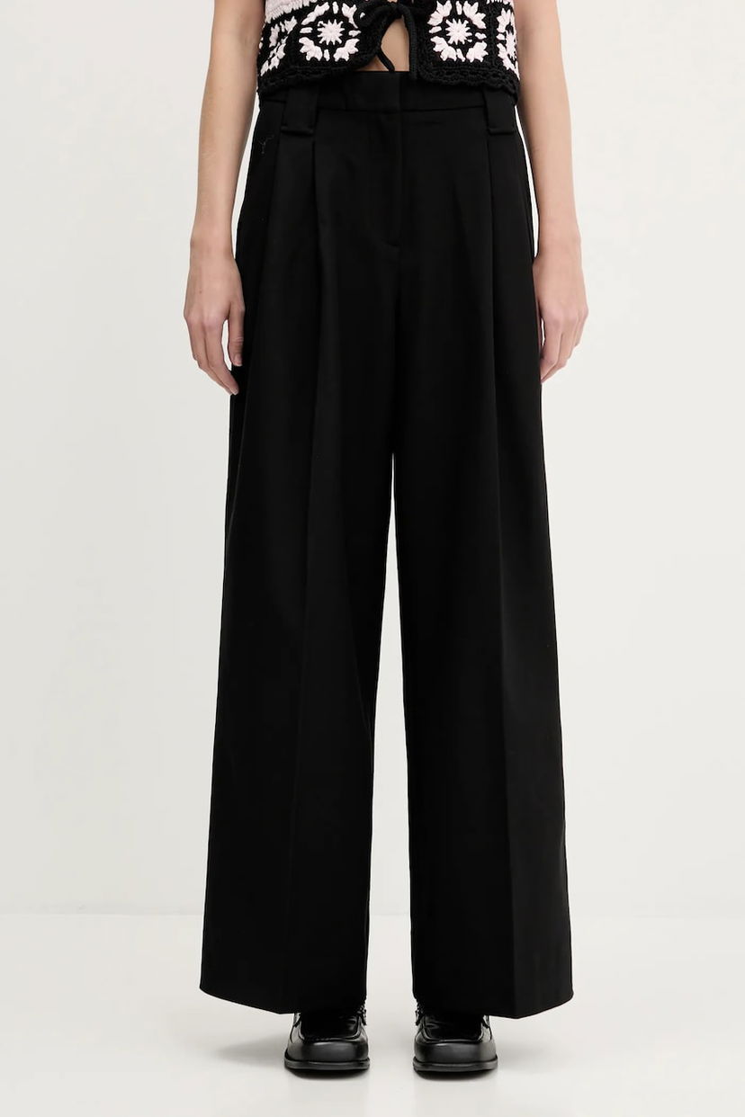 Штани GANNI GANNI Heavy Cotton Tailoring High Waist Wide Leg Trousers чорний | W0246