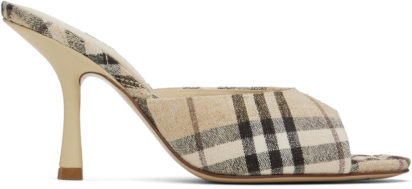 Одяг Burberry Burberry Check Linen Blend Mews High Heel Mules бежевий | 8102491