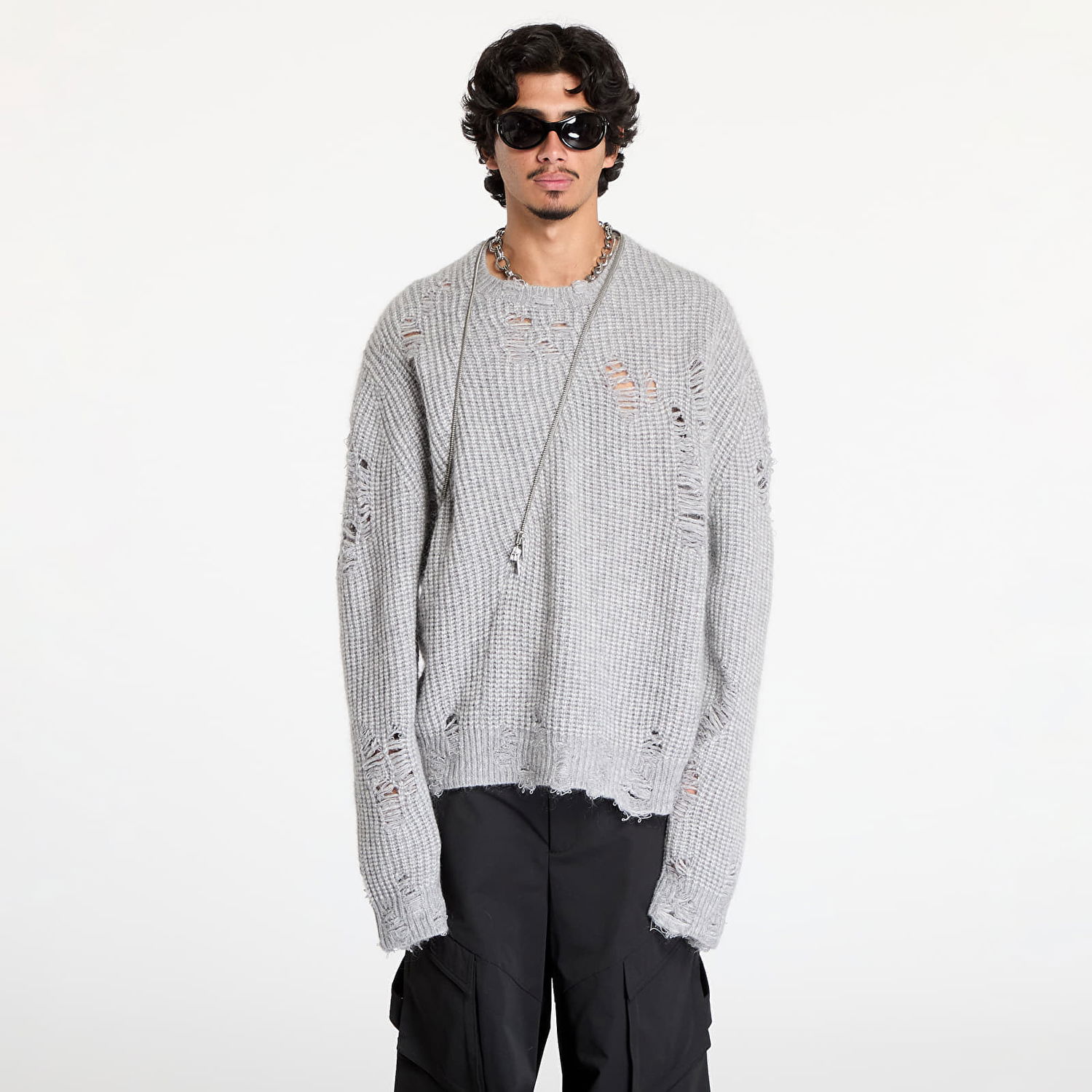 Cветр HELIOT EMIL Convex Distressed Knit Sweater Сірий | HE_M_07_069_LGY04, 0
