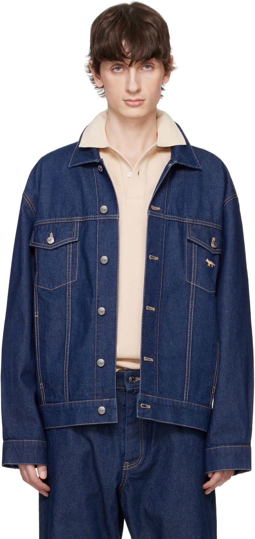 Куртка бомбер MAISON KITSUNÉ Maison Kitsuné Profile Fox Denim Trucker Jacket Синій | OM02103WW0081