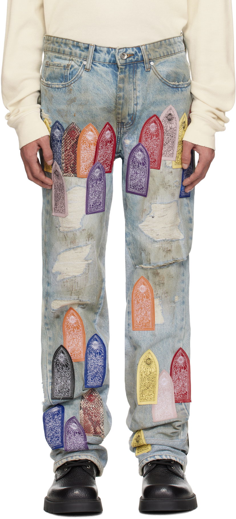 Джинси Who Decides War Who Decides War Patched Distressed Jeans Синій | 1120920030SS25