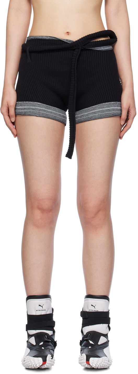 Шорти Ottolinger Ottolinger Ribbed Tie-Waist Shorts чорний | 708502