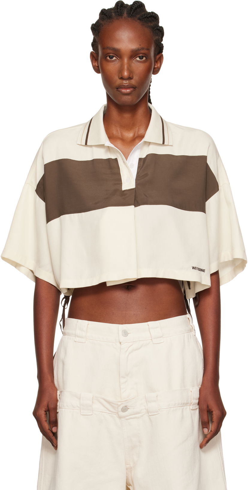 Сорочка поло We11done Cropped Side Ribbon Polo бежевий | WD-BL2-25-101-W-IV