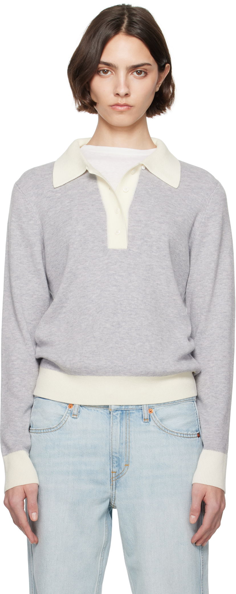 Cветр RE/DONE Re/Done Color Block Polo Сірий | 793-10WCLBPOL
