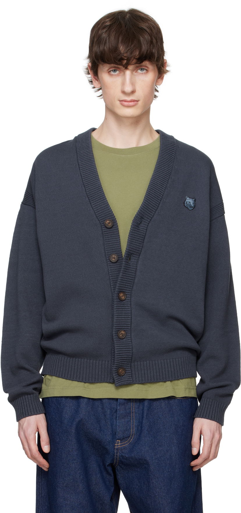 Cветр MAISON KITSUNÉ Maison Kitsuné Bold Fox Head Patch Comfort Cardigan Сірий | OM00502KT1099