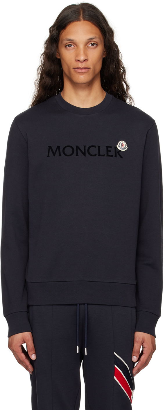 Футболка Moncler Navy Flocked Logo Sweatshirt чорний | J20918G00039809KR
