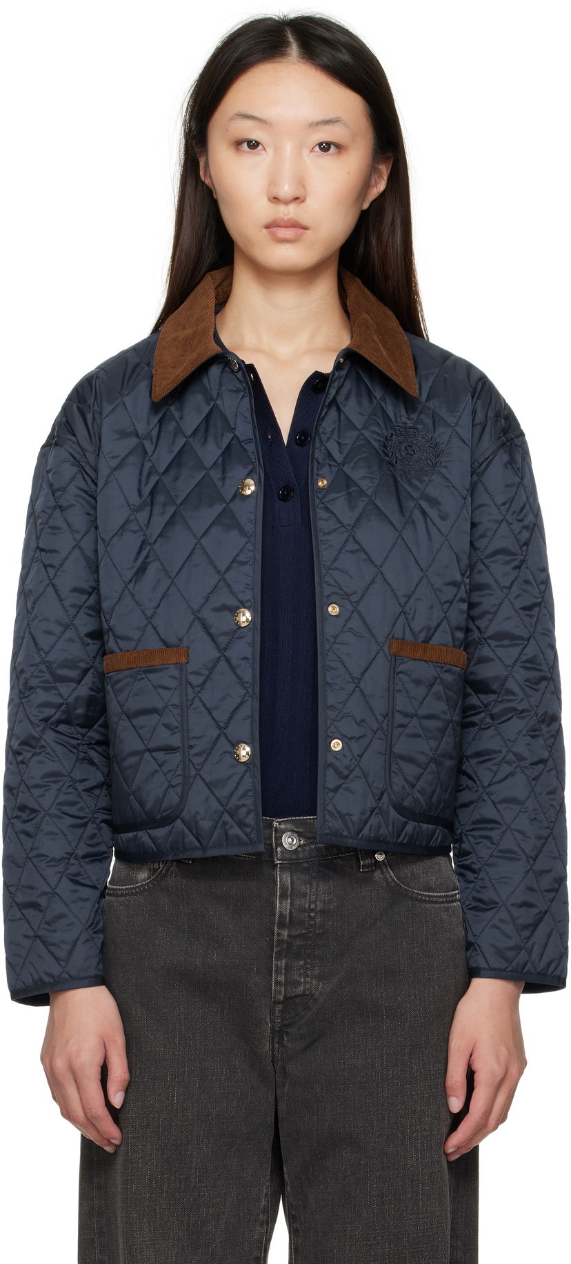 Куртка Sporty & Rich Sporty & Rich H&W Crest Cropped Quilted Jacket темно-синій | OW027620241BL106