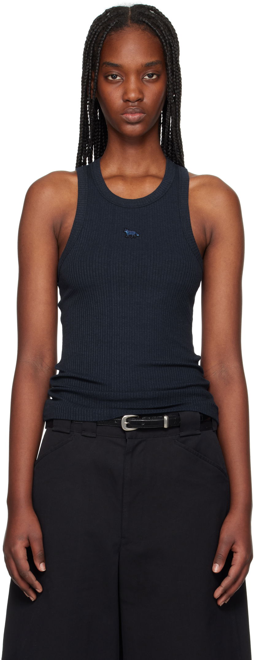 Безрукавка MAISON KITSUNÉ Maison Kitsuné Baby Fox Patch Ribbed Tank Top темно-синій | OW00604KJ0134