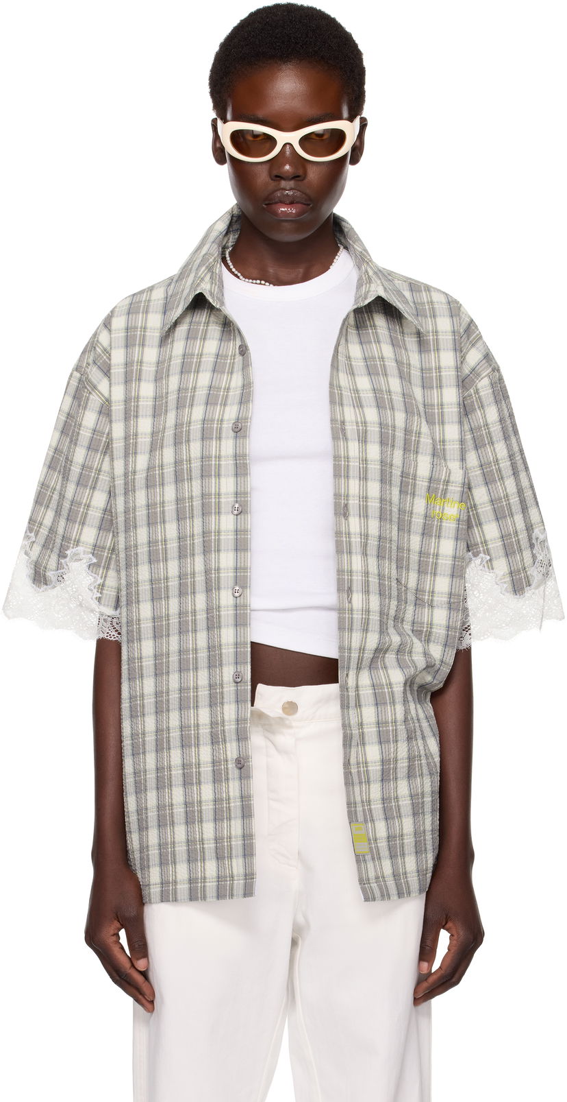 Сорочка Martine Rose Martine Rose Lace Trim Plaid Shirt Сірий | 478WS28044