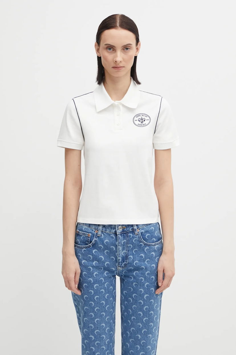 Сорочка поло Sporty & Rich Sporty & Rich Eden Crest Embroidered Pique Polo Shirt білий | TO05760666WH50