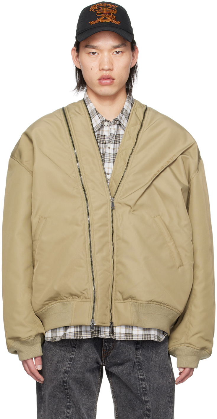 Куртка бомбер Y/PROJECT Beige Double Zip Bomber Jacket бежевий | 203JA002