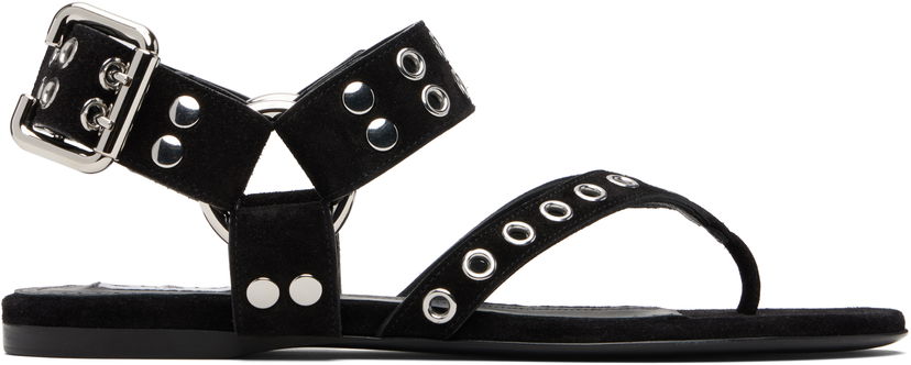 Кросівки та взуття Alaïa ALAÏA Suede Calfskin Thong Sandals чорний | AA3S134CK177