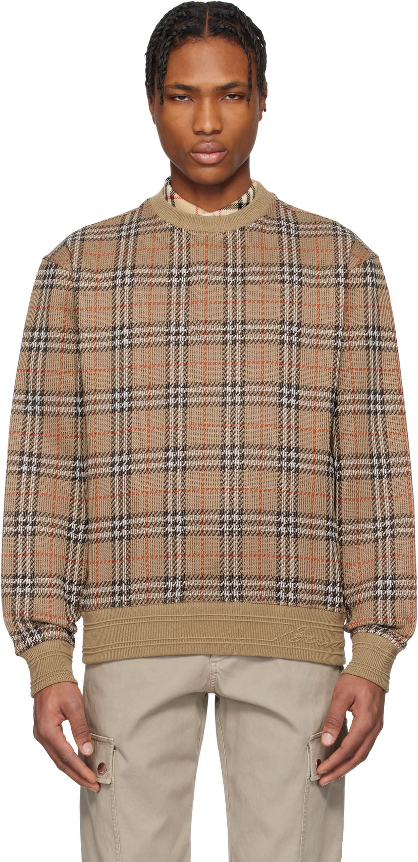 Cветр Burberry Burberry Check Cotton Blend Sweater Коричневий | 8102882