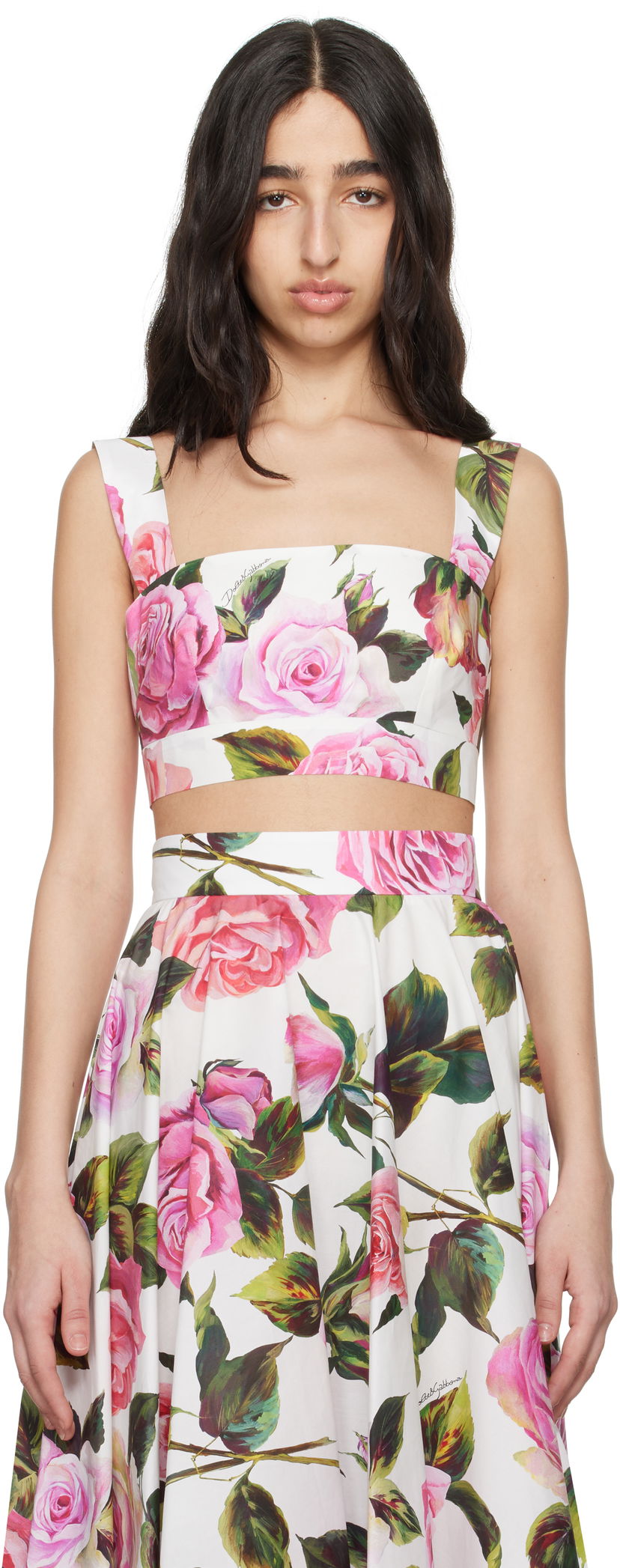 Спідниця Dolce & Gabbana Dolce&Gabbana Rose-Print Crop Top білий | F7U70T HS5S4