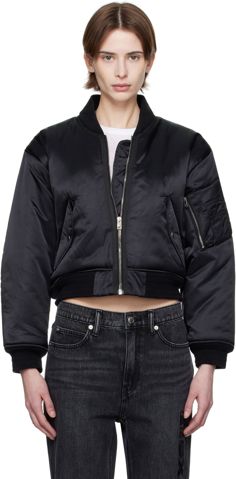 Куртка бомбер Alexander Wang Alexander Wang Logo-Embroidered Cropped Bomber Jacket чорний | 1WC1253278