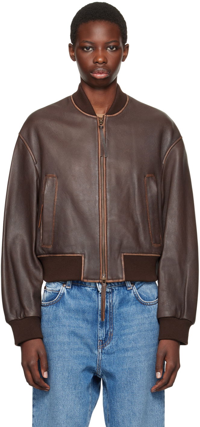 Куртка бомбер Max Mara Weekend Max Mara Nappa Leather Bomber Jacket Коричневий | 2425446031600
