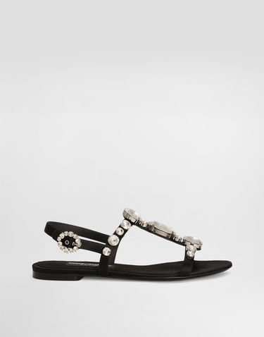 Кросівки та взуття Dolce & Gabbana Satin Sandals With Gemstone Embellishment чорний | CQ0601A9T438S488, 0