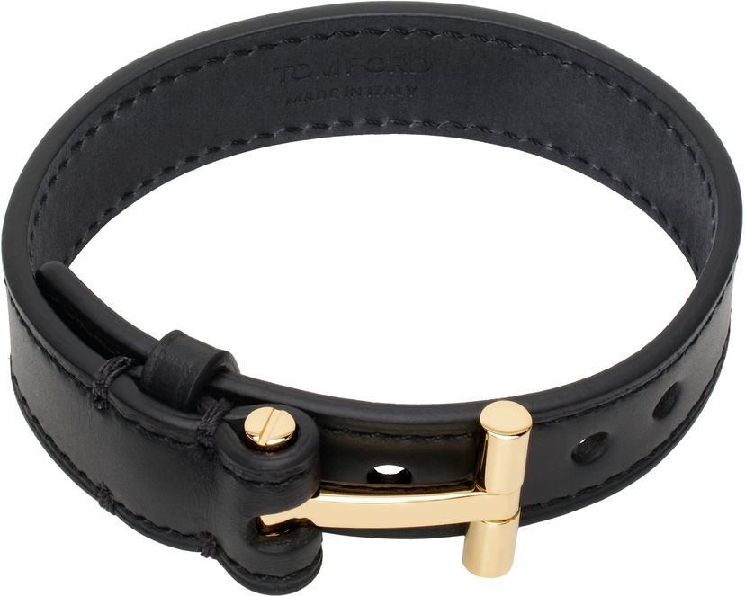 Браслет Tom Ford Tom Ford T Leather Bracelet чорний | JM002-LCL008G
