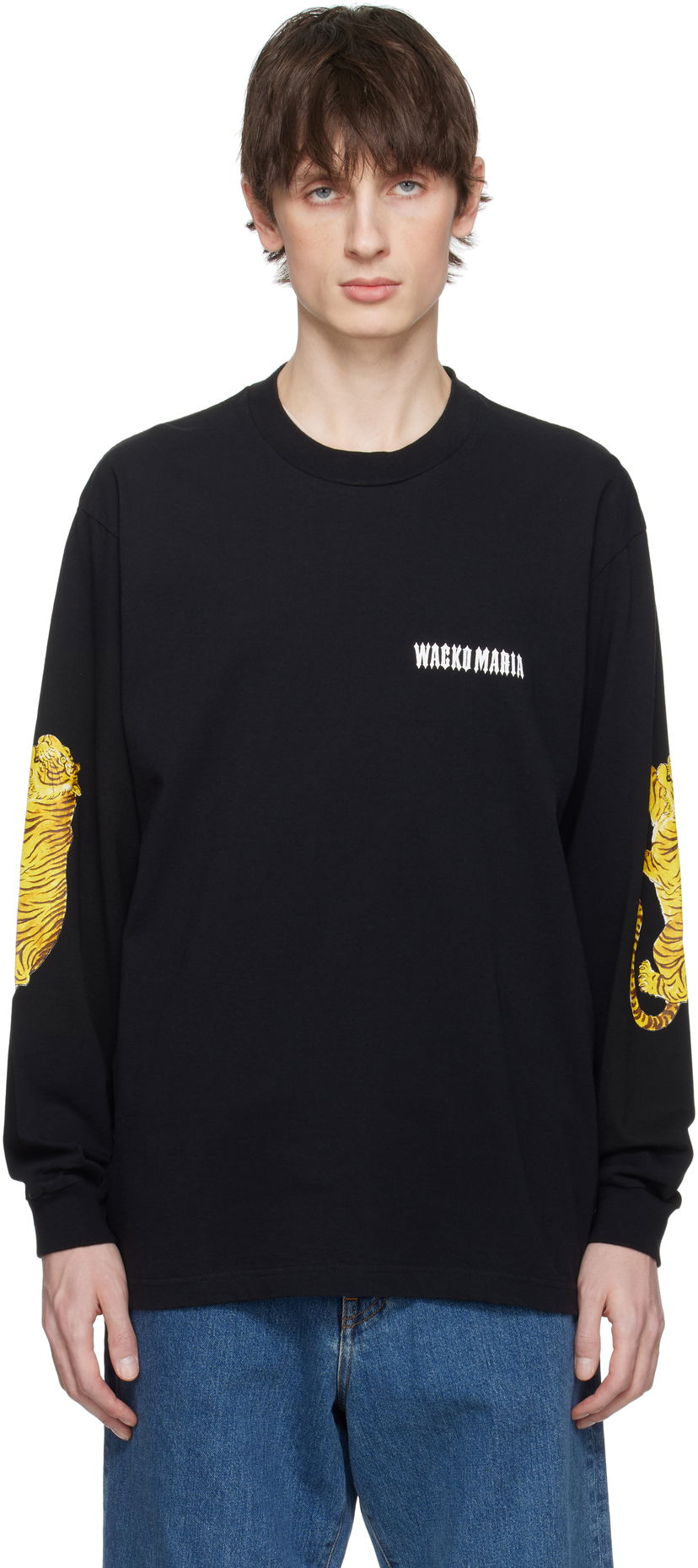 Футболка WACKO MARIA Wacko Maria Washed Tiger Print Crew Neck Longsleeve T-Shirt чорний | 25SS-WMT-LT03