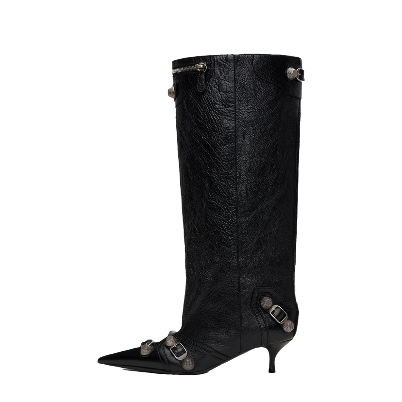 Кросівки та взуття Balenciaga Cagole Wide Leather Boots With Buckle чорний | 802090 WAD4E