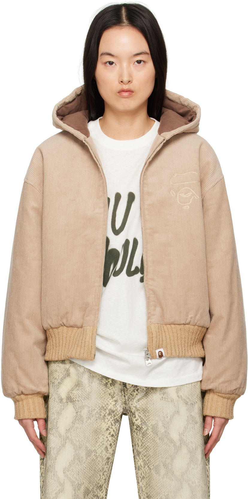 Куртка бомбер BAPE BAPE Corduroy Padded Hoodie Jacket бежевий | 001HJK802003L