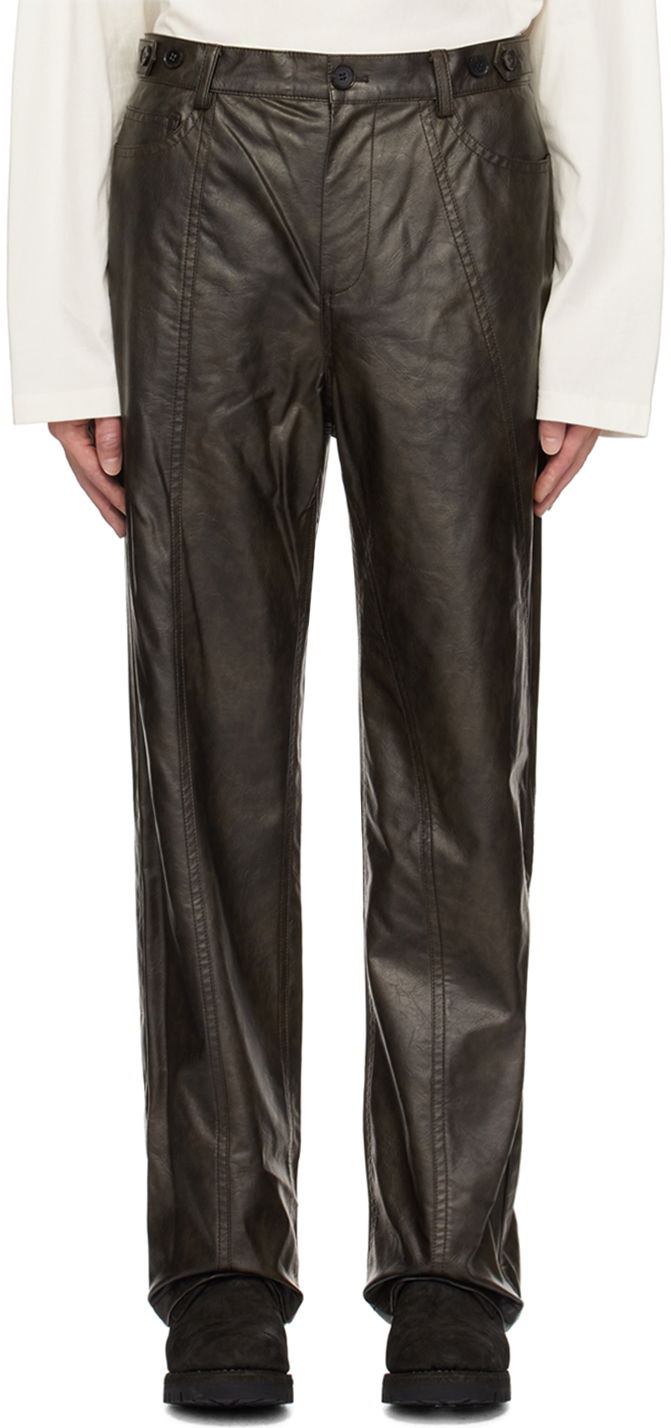 Штани Feng Chen Wang Feng Chen Wang Faux-Leather Trousers Коричневий | FMF18TR09