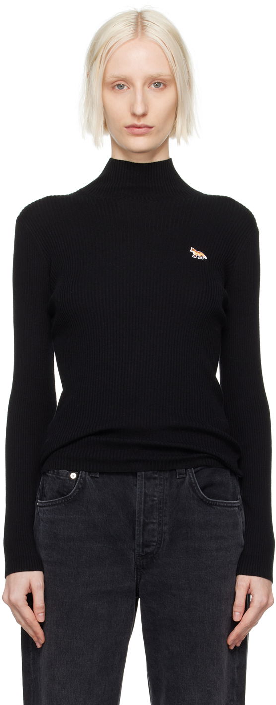 Cветр MAISON KITSUNÉ Maison Kitsuné Black Baby Fox Patch Turtleneck чорний | NW00807KT1091