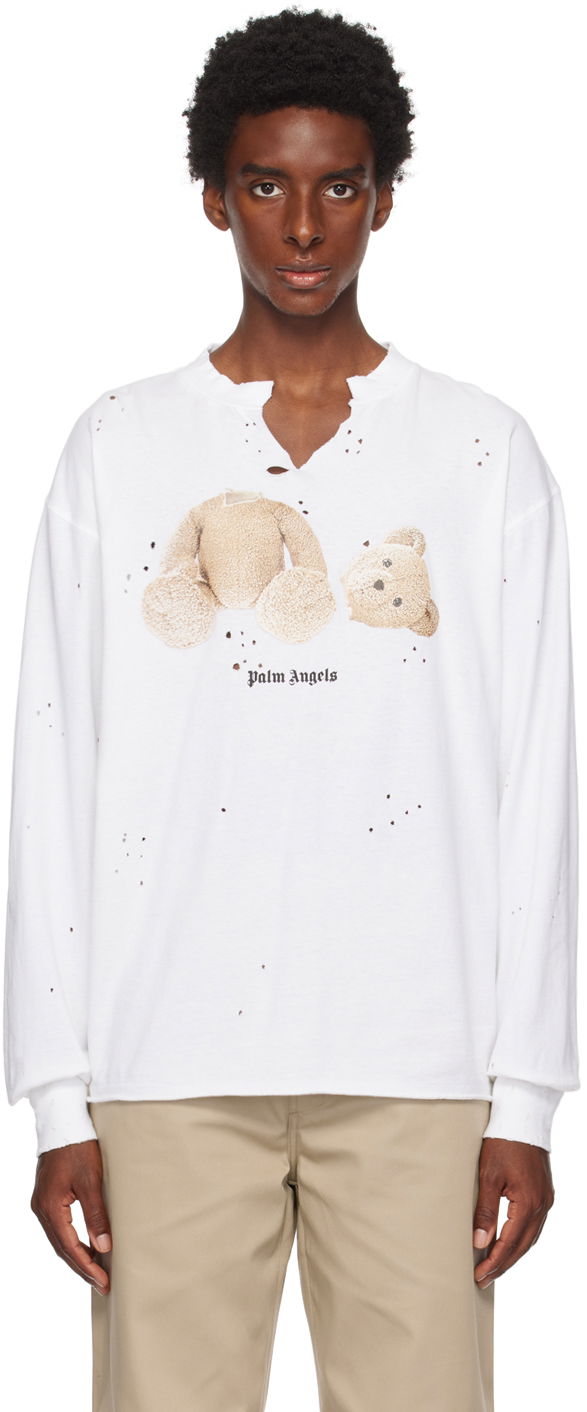 Футболка Palm Angels White PA Bear Long Sleeve білий | PMAB040S23JER0010160