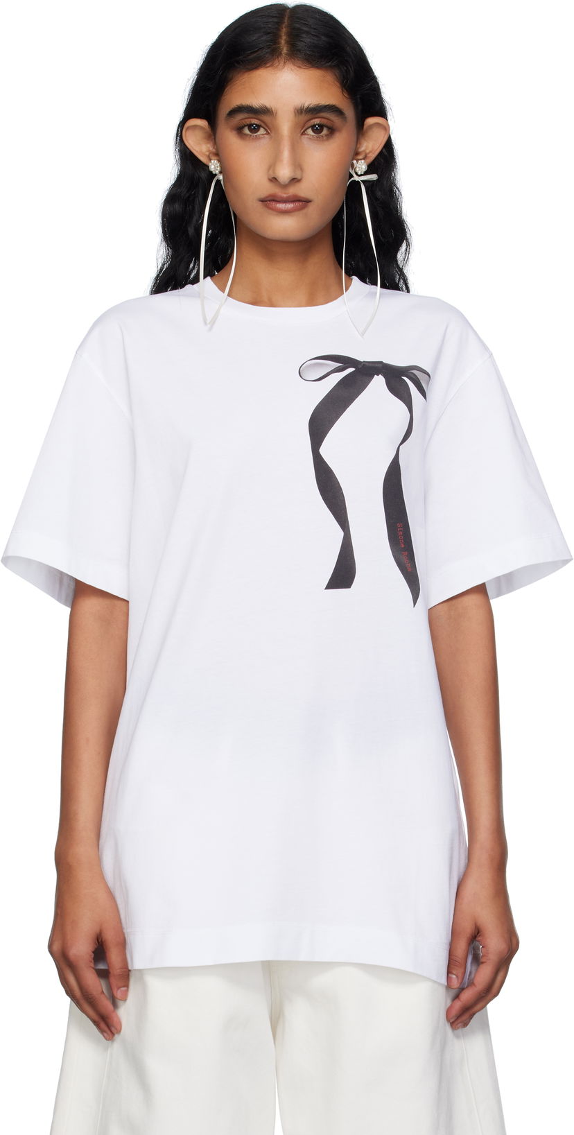 Футболка Simone Rocha Simone Rocha Ribbon Bow Tail T-shirt білий | 5195P55-W 0569