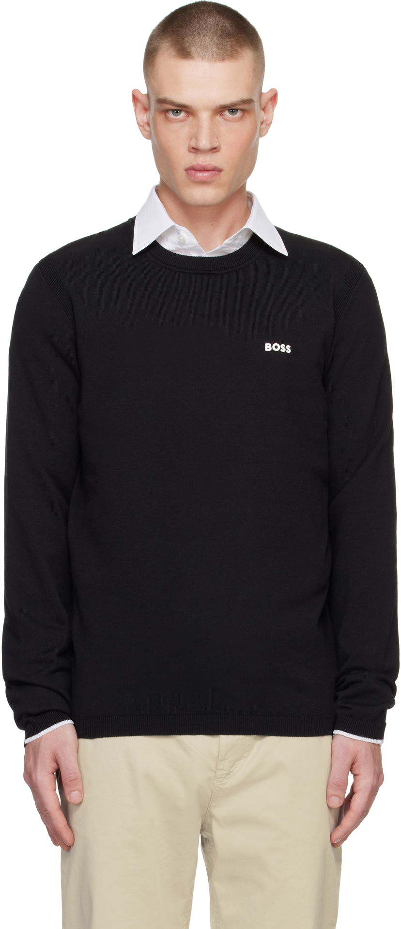 Cветр BOSS Logo Knit Sweater чорний | 50498539