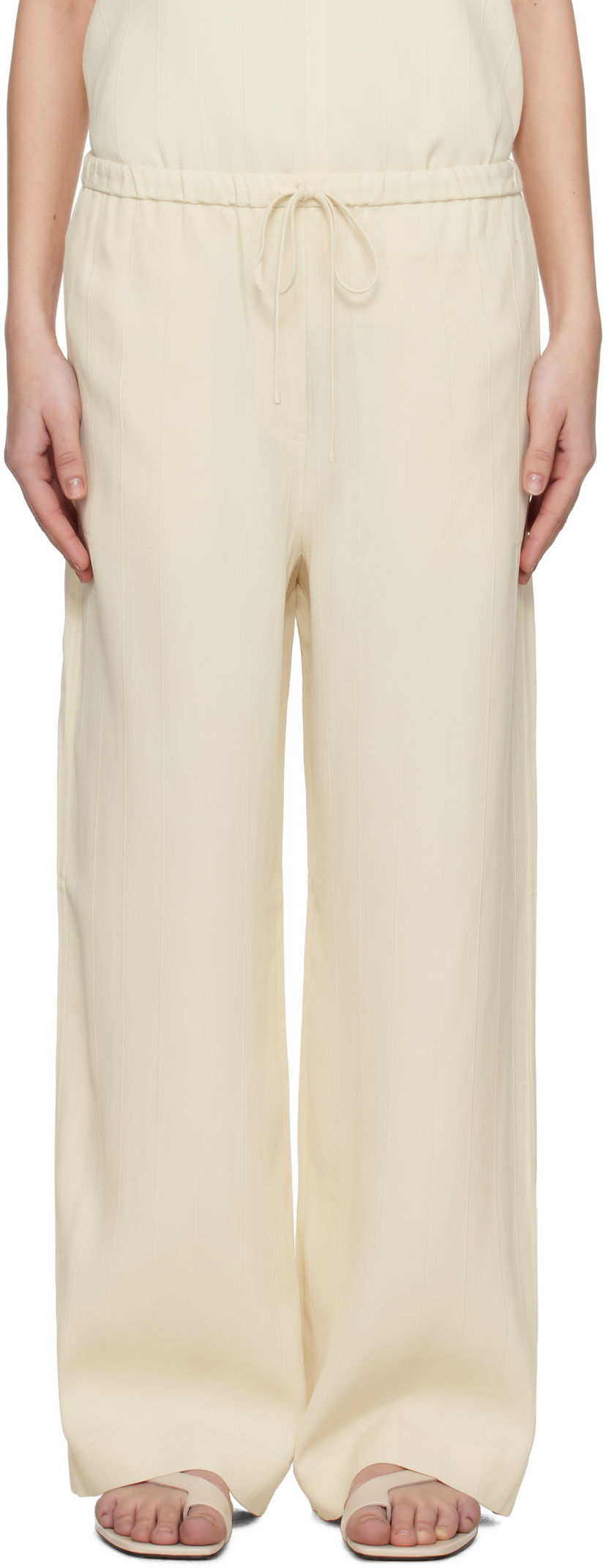 Комбінезон TOTEME TOTEME Woven Stripe Drawstring Trousers бежевий | 252-WRB1709-FB0192