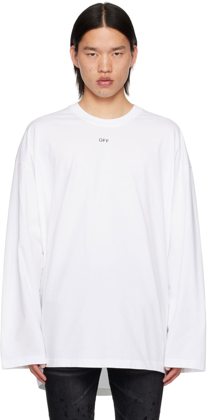 Футболка Off-White White Off Stamp Long Sleeve T-Shirt білий | OMAB091C99JER0010110