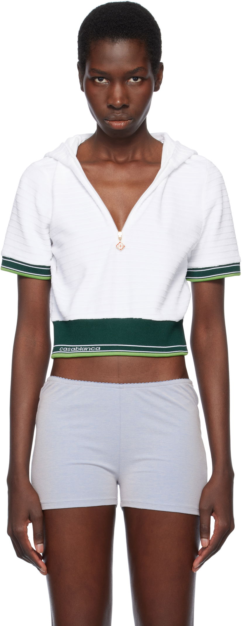 Світшоти Casablanca Casablanca Textured Velour Tennis Cropped Hoodie білий | WS25-JTP-354-01