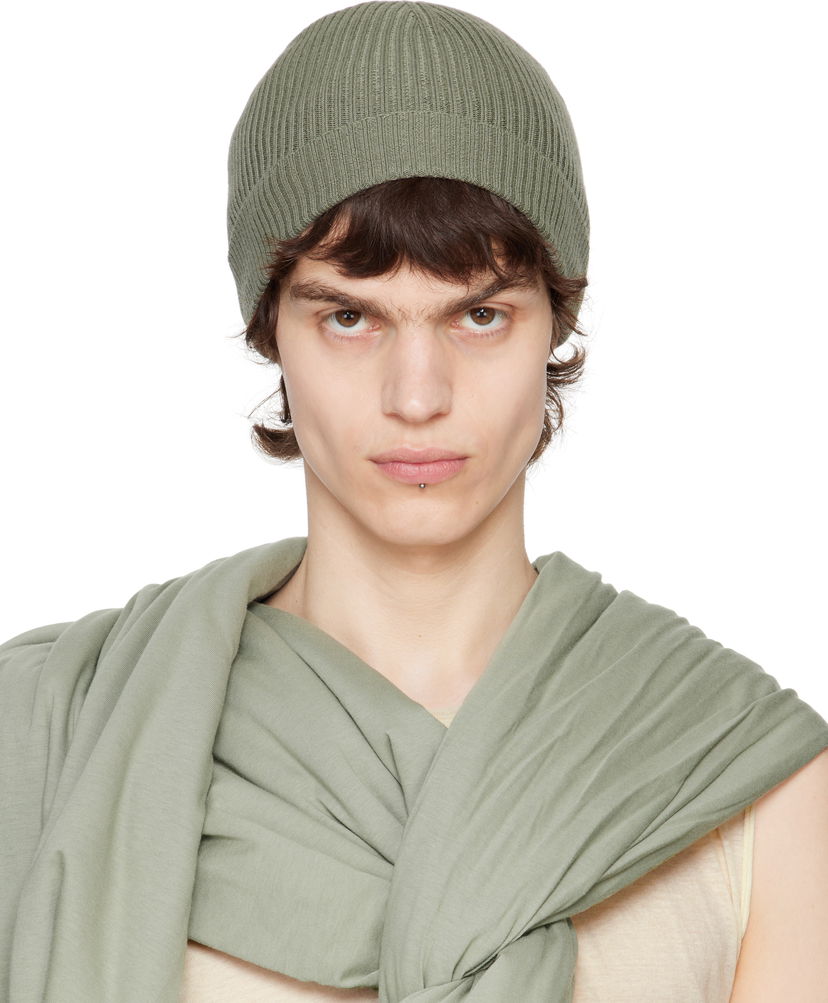 Шапка Rick Owens Rick Owens Hollywood Ribbed Beanie Зелений | RU01E5495 RIBWS