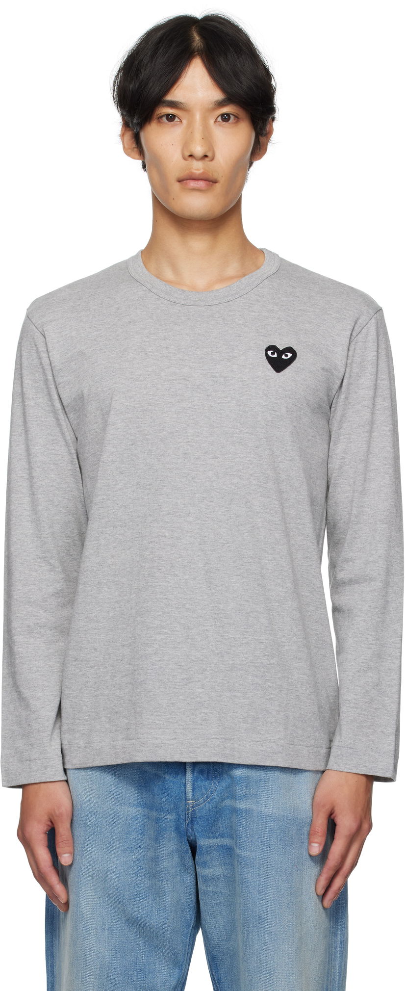 Футболка Comme des Garçons CDG PLAY Heart Patch Long Sleeve Tee Сірий | AZ-T122-051
