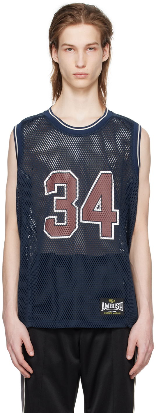 Безрукавка Ambush AMBUSH Mesh Tank Top with 34 Print темно-синій | BMAD003S24JER0014528