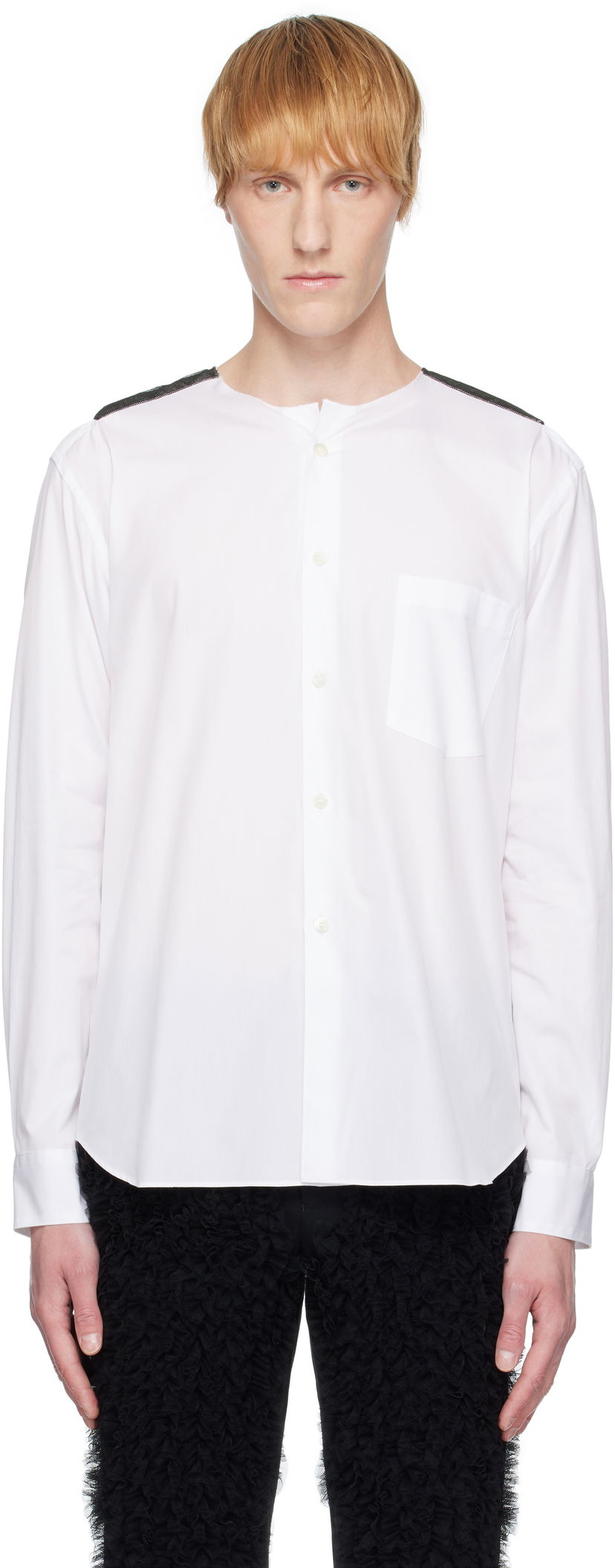 Сорочка Comme des Garçons Homme Plus Broad & Tulle Cotton Cloth Collarless Shirt білий | PO-B013-051