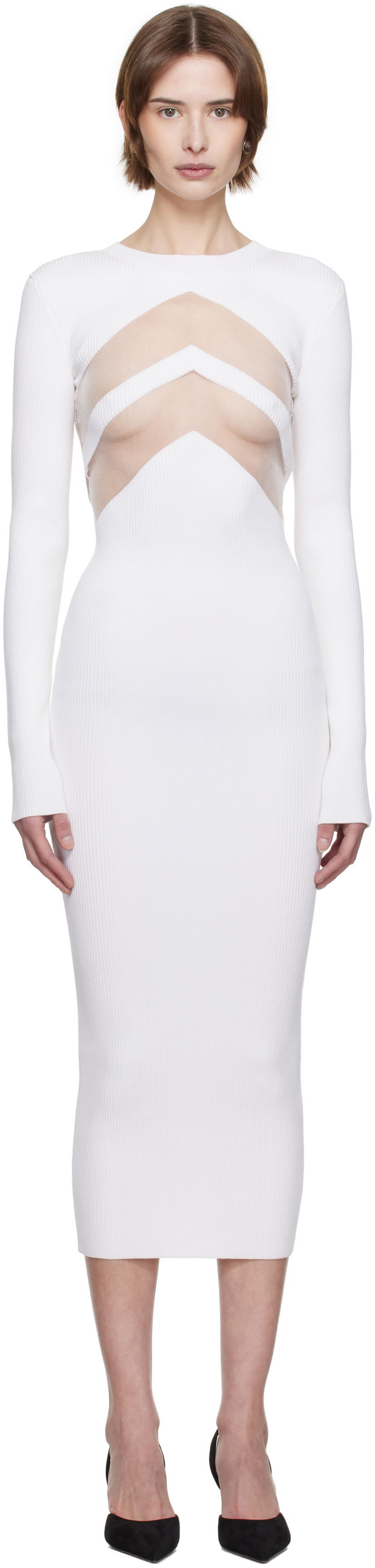 плаття Jean Paul Gaultier Jean Paul Gaultier 'The Chevrons' Midi Dress білий | 25/33-F-RO379-M085-01