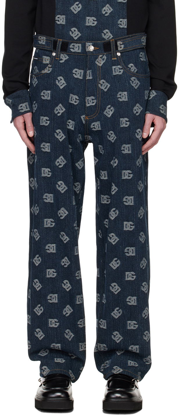 Штани Dolce & Gabbana Blue Jacquard Jeans темно-синій | GVOJXTFJFAR