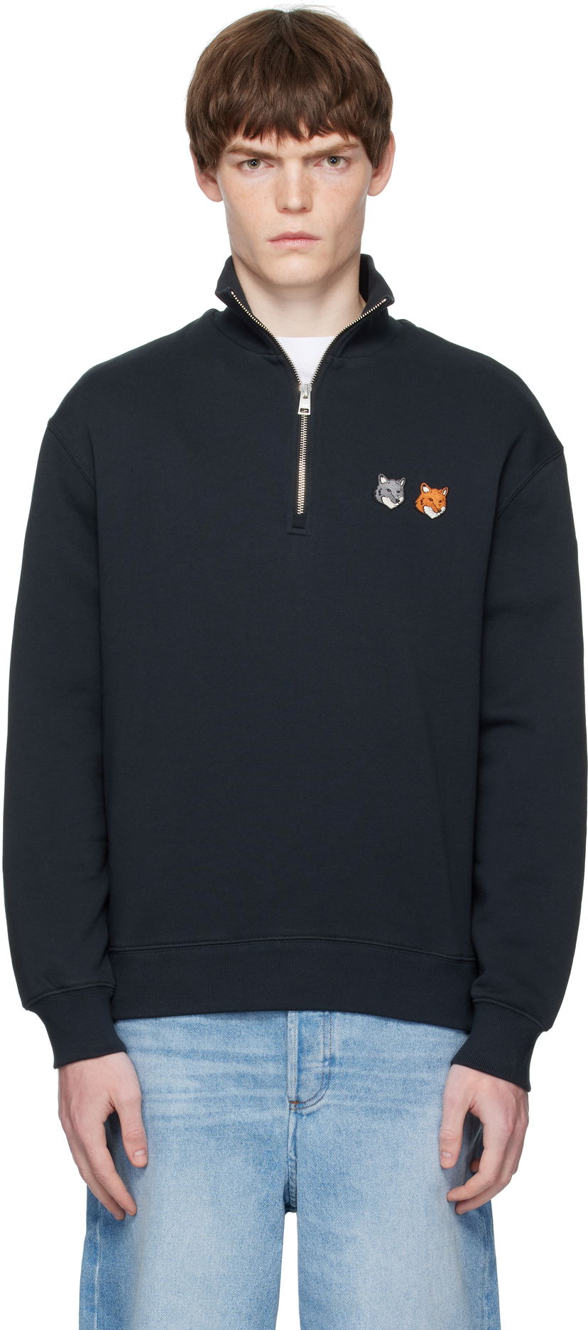 Світшоти MAISON KITSUNÉ Maison Kitsuné Double Fox Head Half-Zip Sweatshirt чорний | OM211CFKM0321