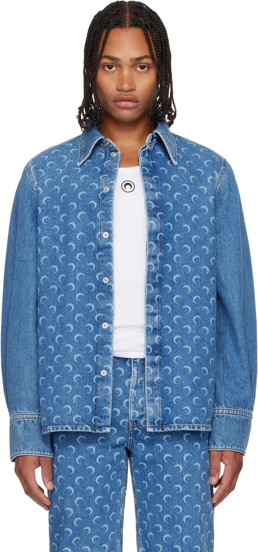Сорочка Marine Serre Marine Serre Moon Laser Denim Shirt Синій | USI035ACDEN0002