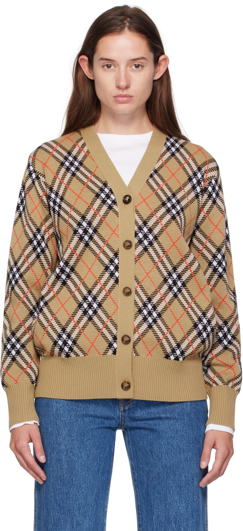 Cветр Burberry Burberry Check Cardigan бежевий | 8110579