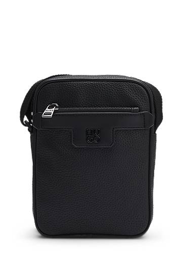 Сумка BOSS HUGO Grained Faux-Leather Reporter Bag with Stacked-Logo Trim чорний | 50529484