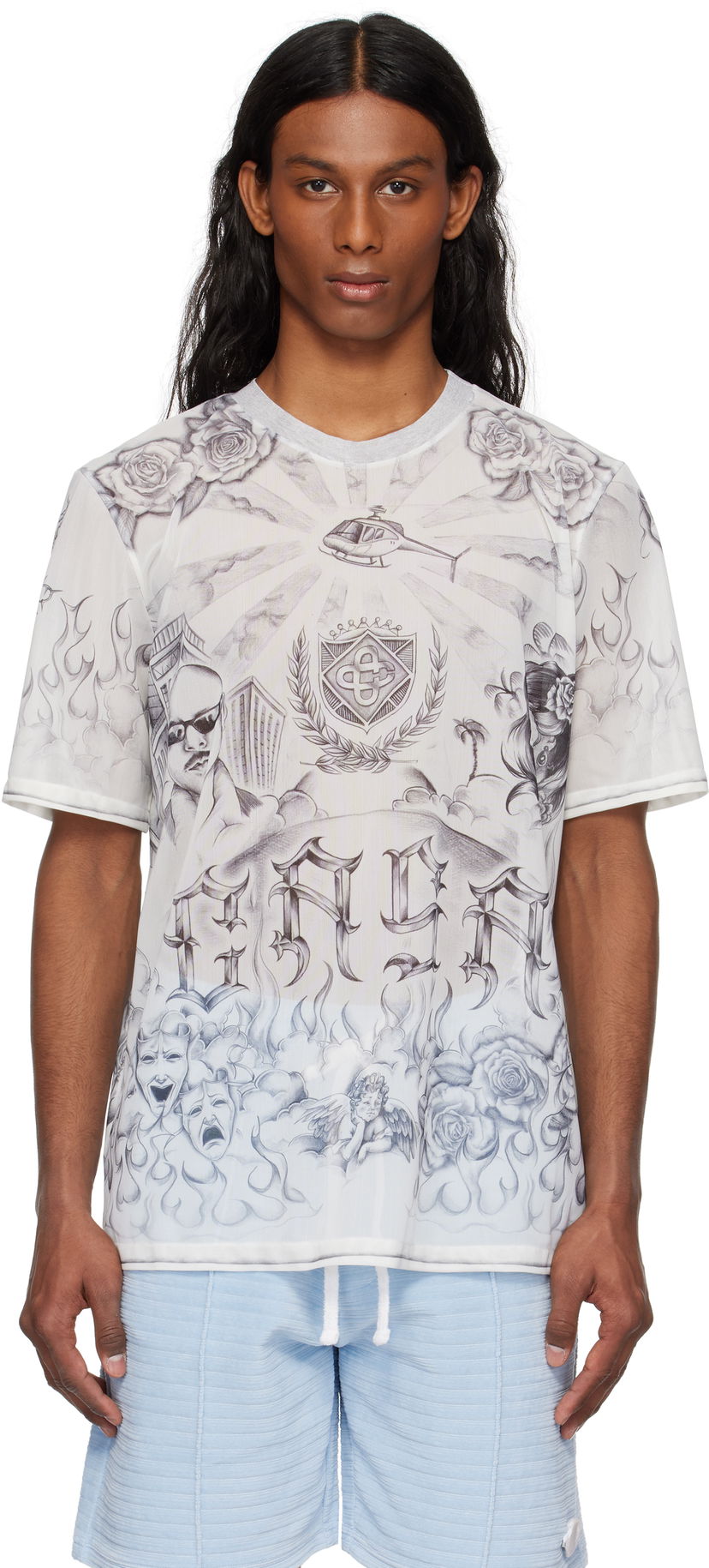 Футболка Casablanca Casablanca Tattoo Mesh T-Shirt білий | MS25-TP-071-01