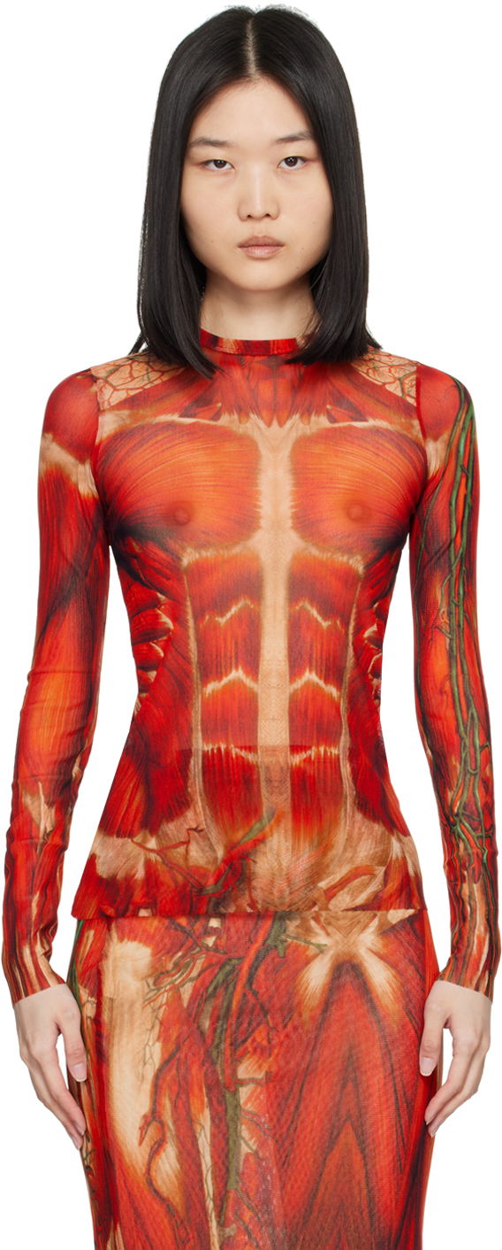 Боді Jean Paul Gaultier Jean Paul Gaultier 'The Écorché' Long Sleeve Top Червоний | 24/30-F-TO210-T554-301540
