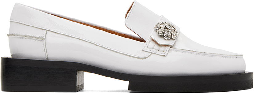 Кросівки та взуття GANNI Jeweled Patent Leather Platform Loafers білий | S2014