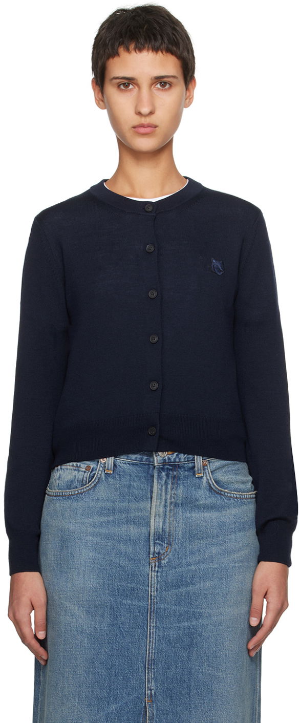 Cветр MAISON KITSUNÉ Bold Fox Head Patch Cardigan темно-синій | MW00508KT1036