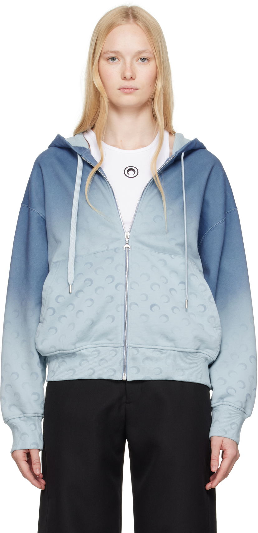 Світшоти Marine Serre Marine Serre Moon Faded Fleece Zip Hoodie Синій | UST017B CJER0073