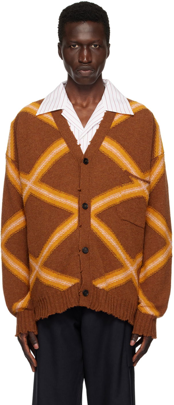 Cветр Marni Broken Macro Argyle Cardigan Коричневий | CDMG0134Q0 UFH946