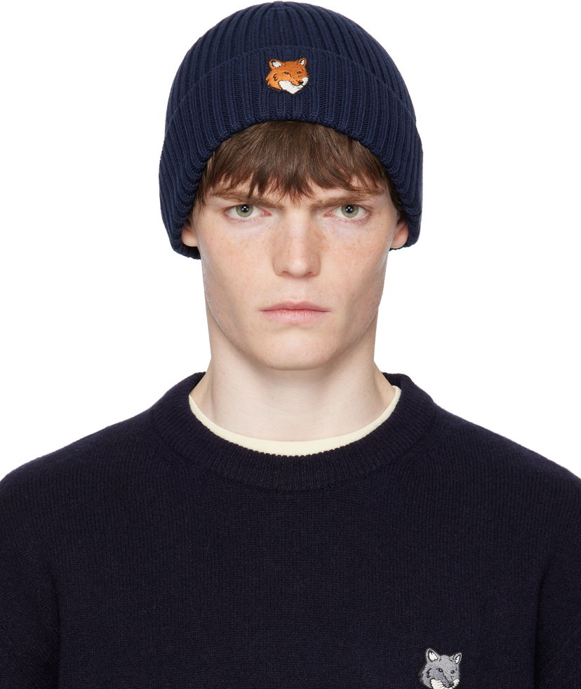 Шапка MAISON KITSUNÉ Maison Kitsuné Fox Head Beanie темно-синій | PM06111KT1140